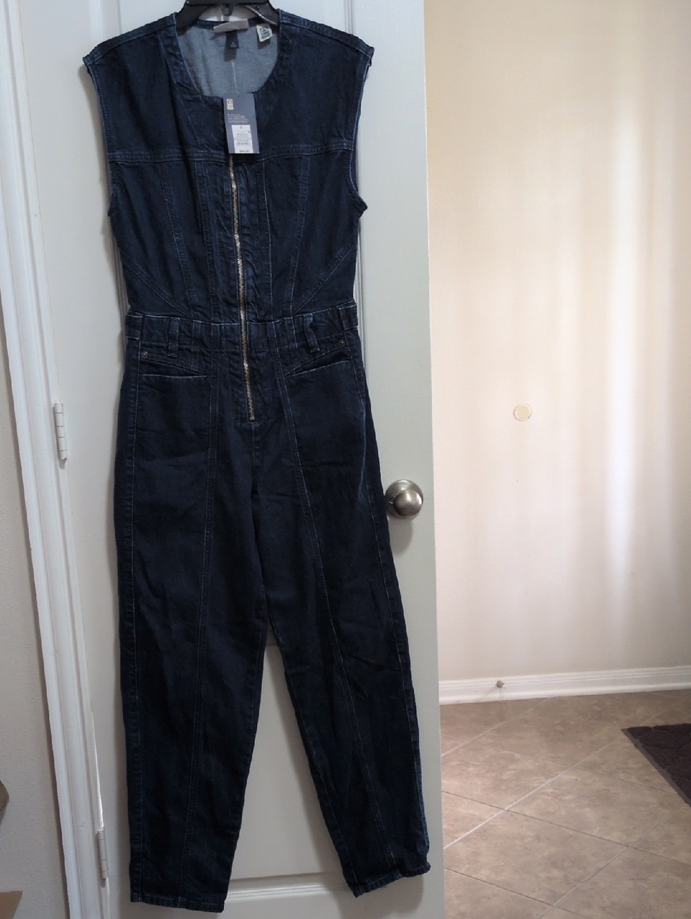Dark Wash Denim Jumpsuit - Picture 1 of 7
